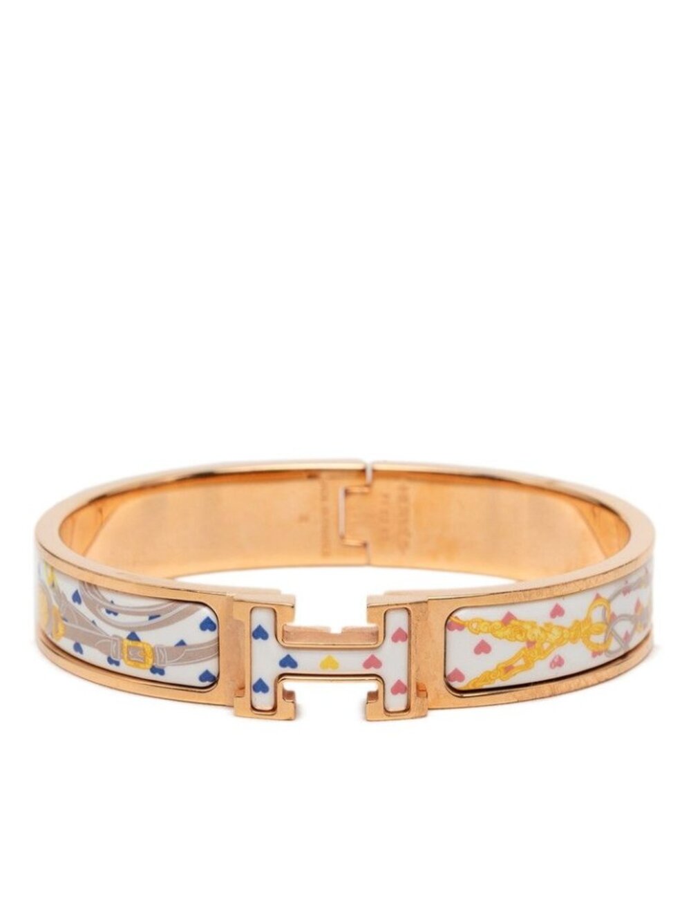 Hermes Click GM Brid Gala Love Enamel Bracelet Bangle Gold Plated